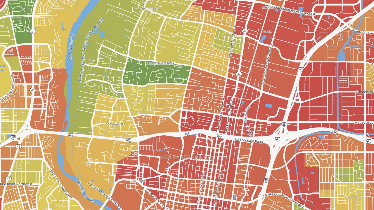 Near N Valley, Albuquerque, NM Map of Theft Rates