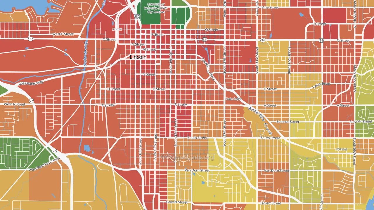 Near South, Lincoln, NE Map of Theft Rates