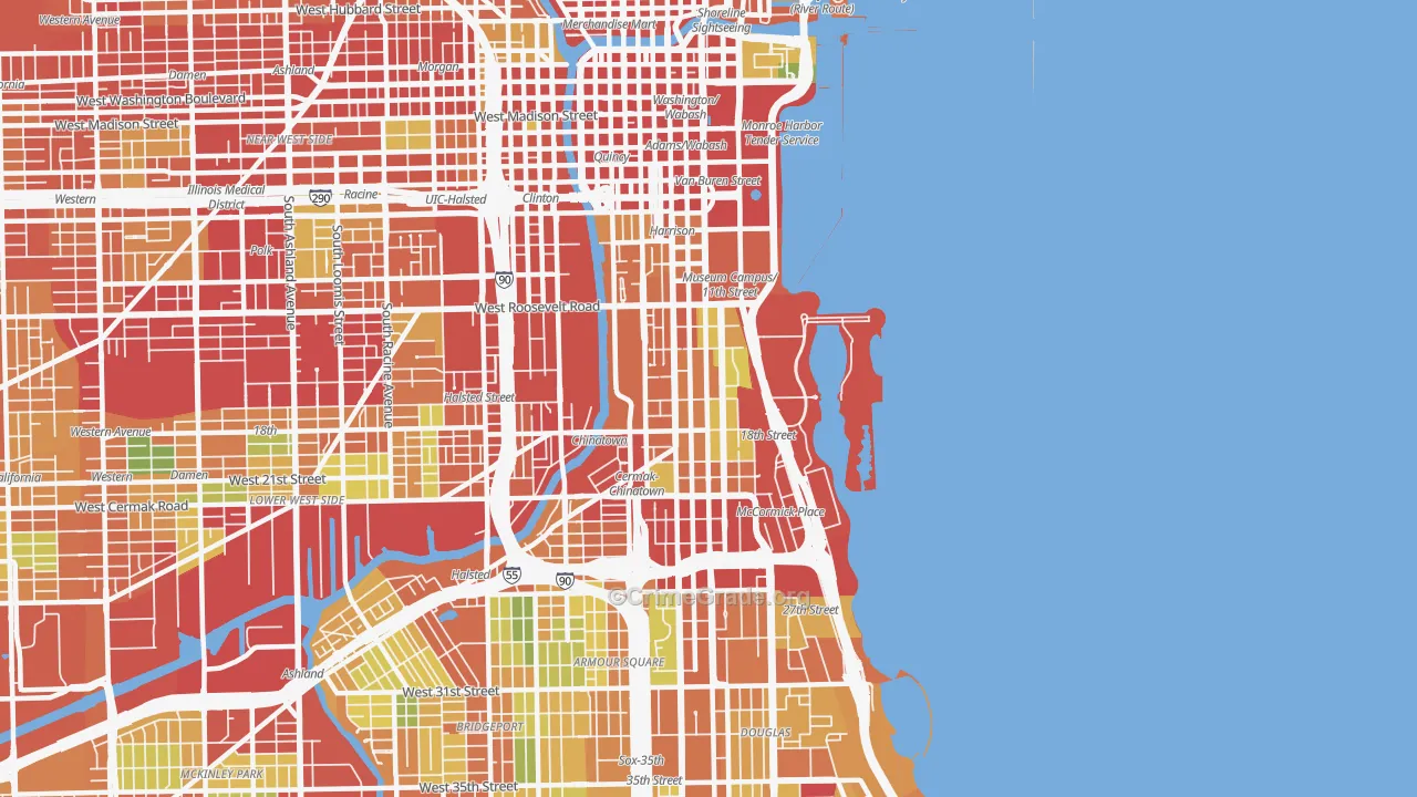 Near South Side, Chicago, IL Map of Theft Rates