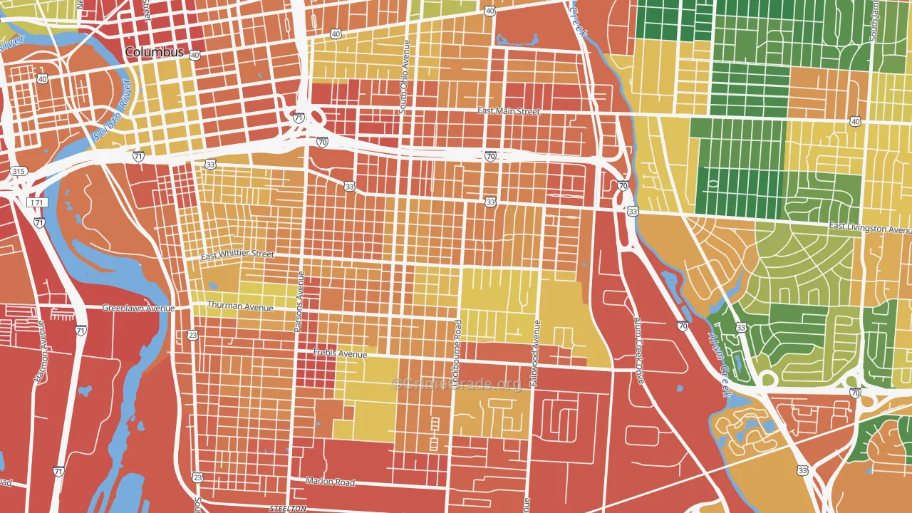 Near Southside, Columbus, OH Map of Theft Rates