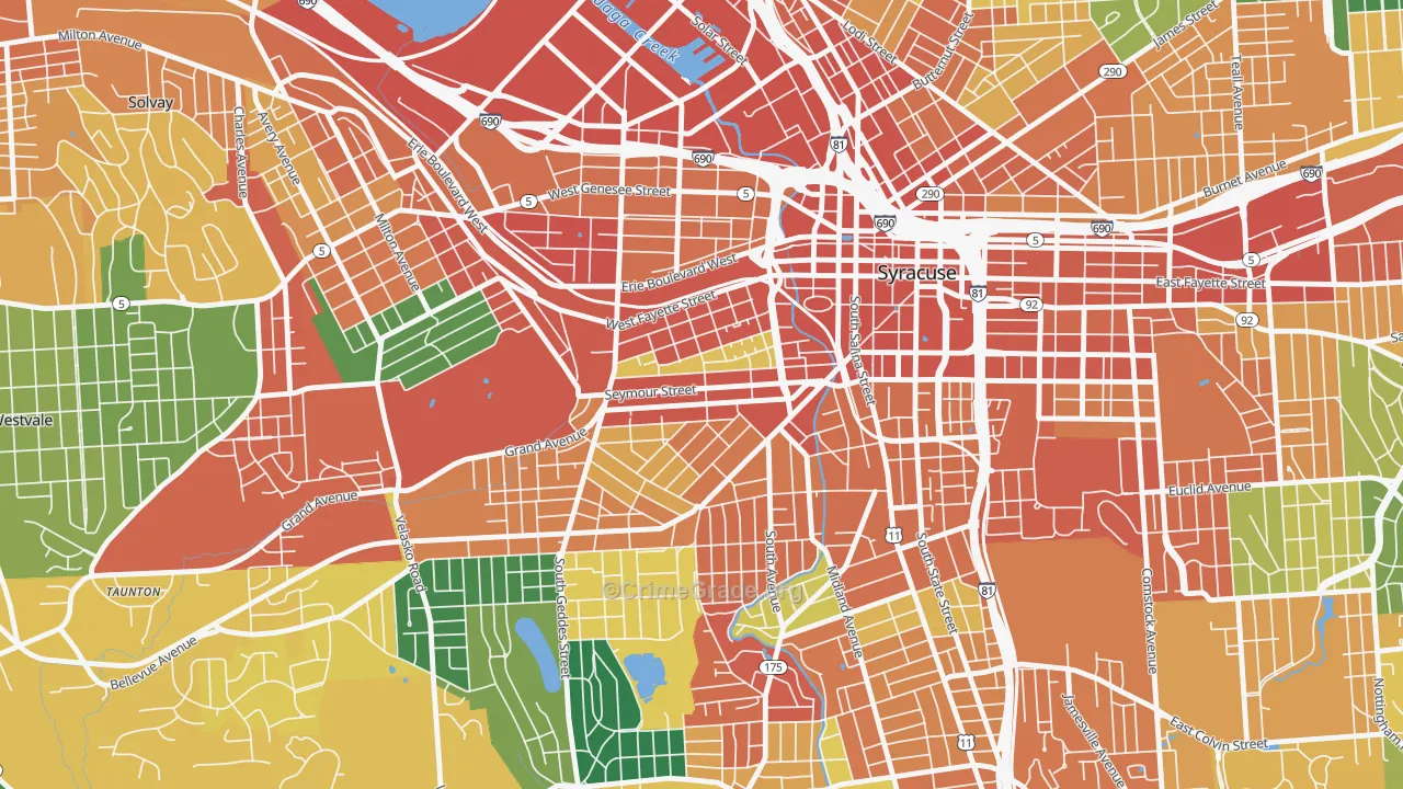 Near Westside, Syracuse, NY Map of Theft Rates