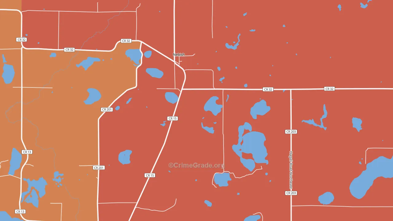 Nebish, MN Map of Theft Rates
