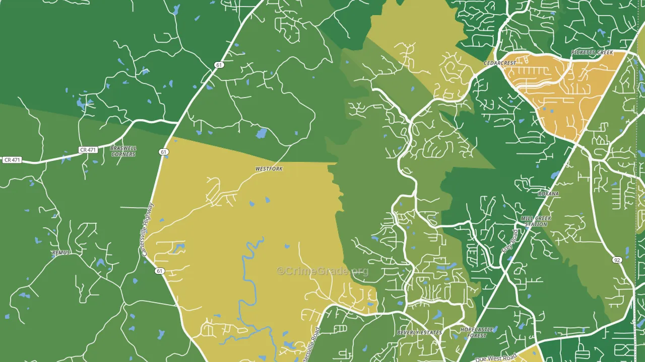 Nebo, GA Map of Theft Rates