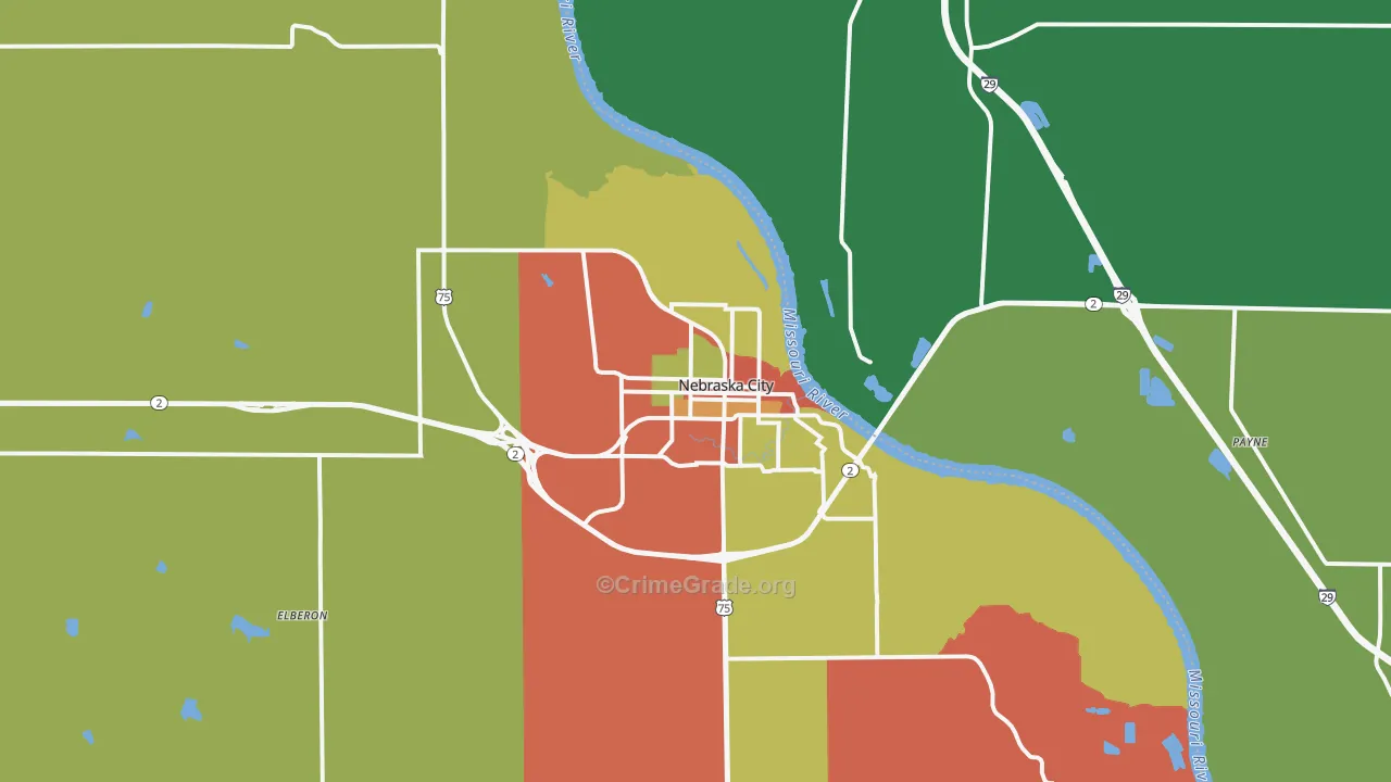 Nebraska City, NE Map of Theft Rates