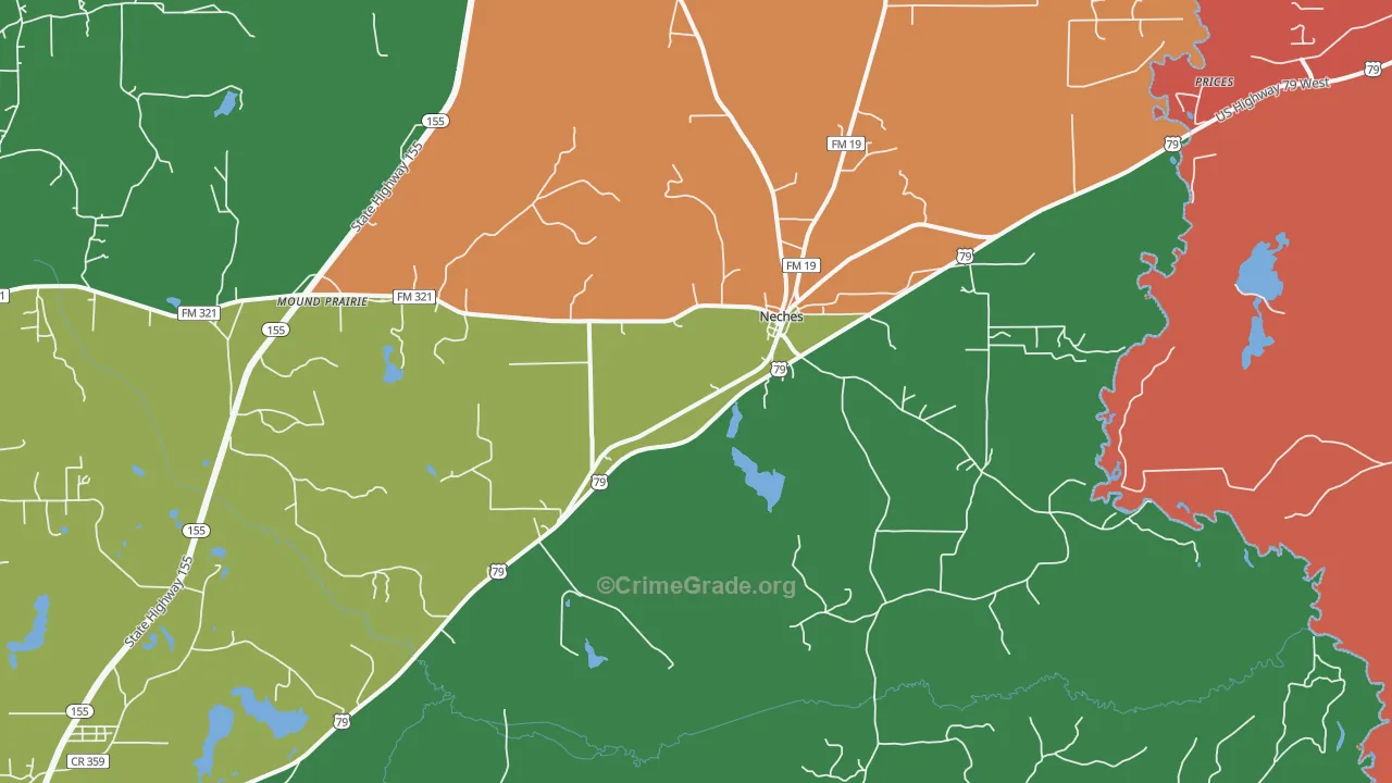 Neches, TX Map of Theft Rates