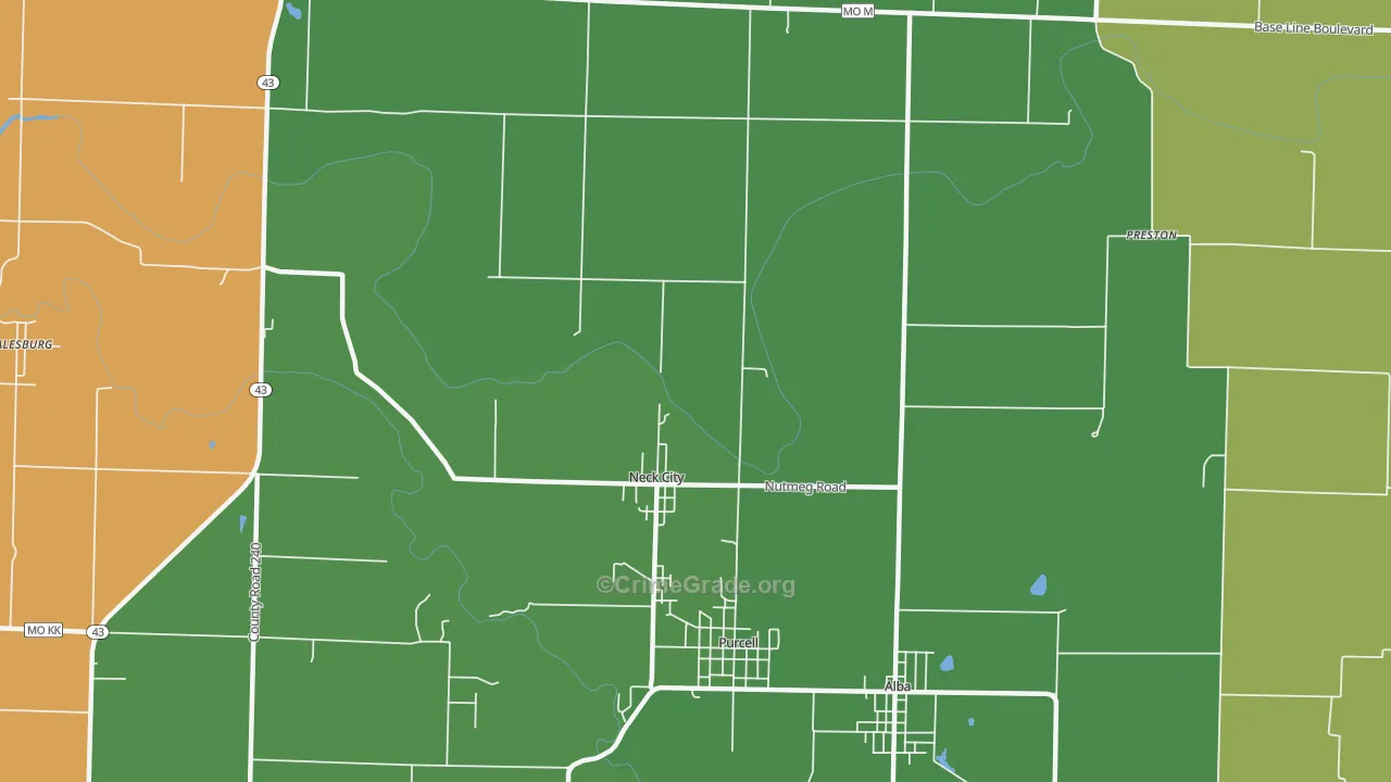 Neck City, MO Map of Theft Rates