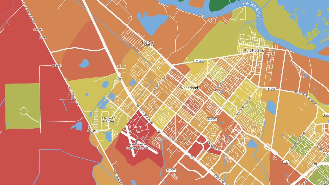 Nederland, TX Map of Theft Rates