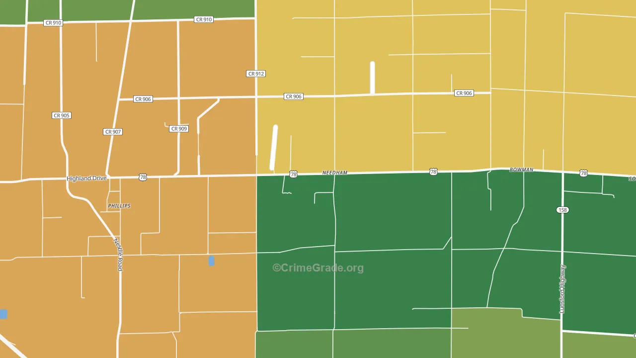 Needham, AR Map of Theft Rates