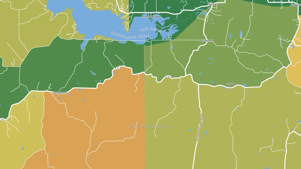Needmore, IN Map of Theft Rates