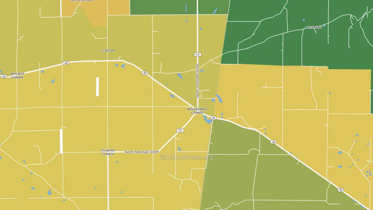 Negangards Corner, IN Map of Theft Rates