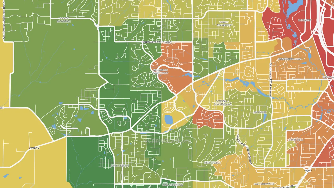 Neighbors Southwest, Beaverton, OR Map of Theft Rates