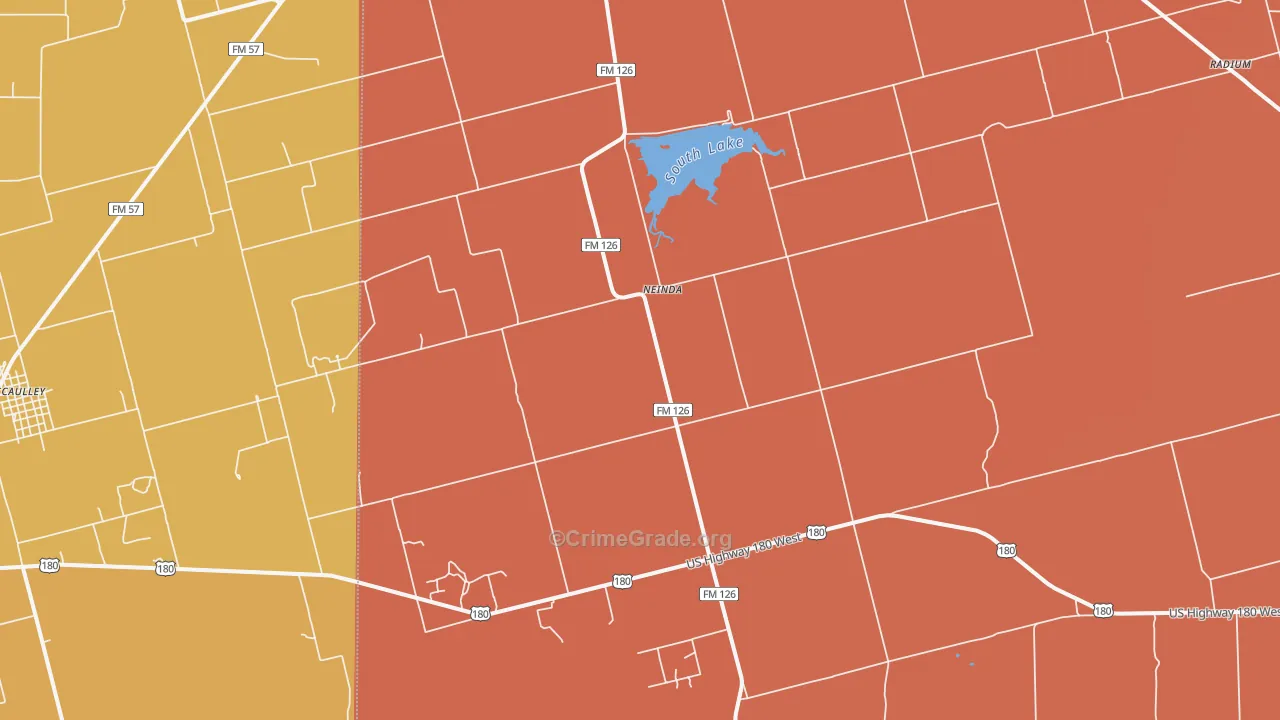 Neinda, TX Map of Theft Rates