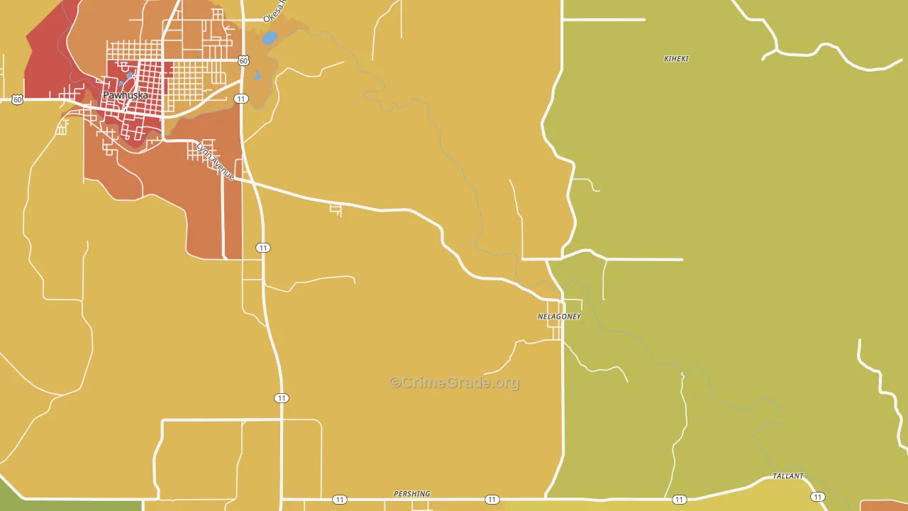 Nelagoney, OK Map of Theft Rates
