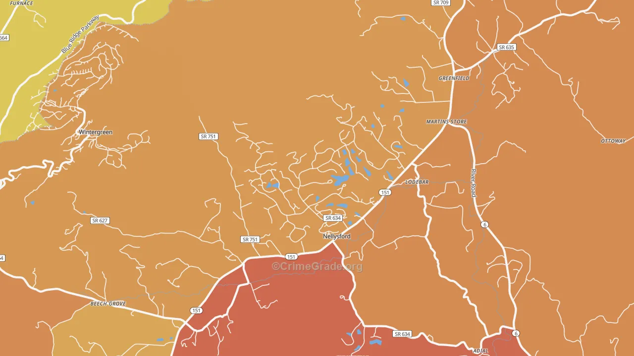 Nellysford, VA Map of Theft Rates