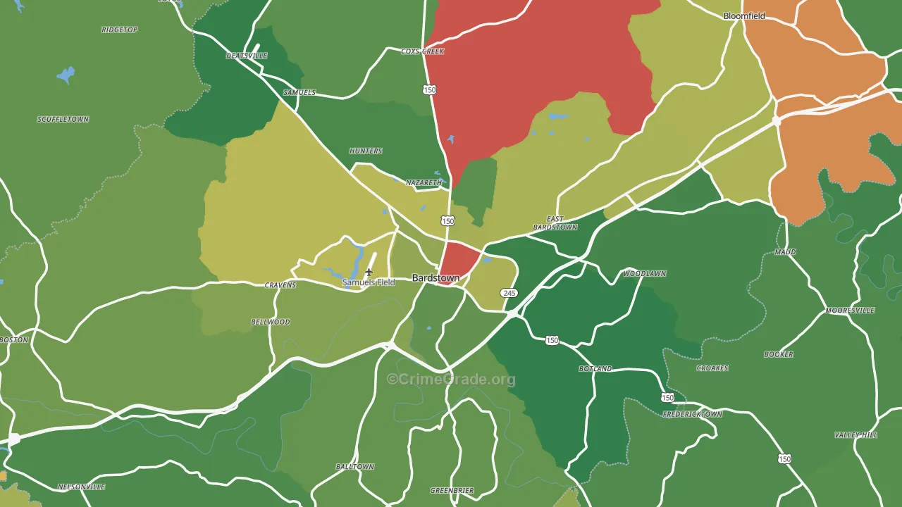 Nelson County, KY Map of Theft Rates