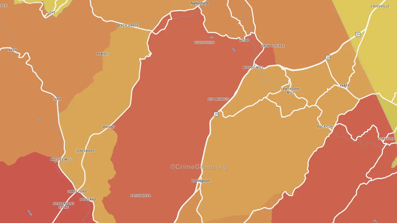 Nelson County, VA Map of Theft Rates