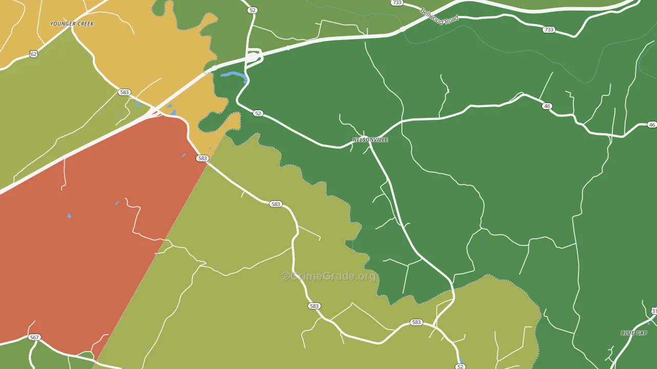 Nelsonville, KY Map of Theft Rates