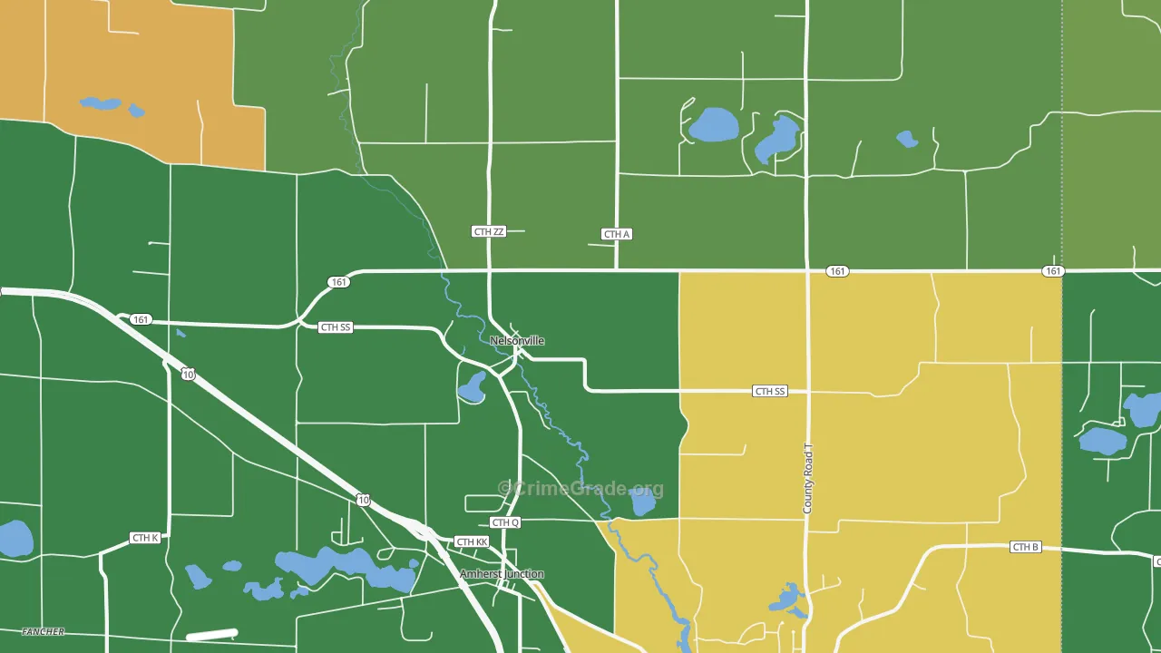 Nelsonville, WI Map of Theft Rates