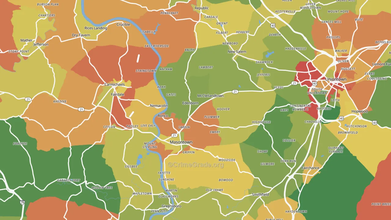Nemacolin, PA Map of Theft Rates
