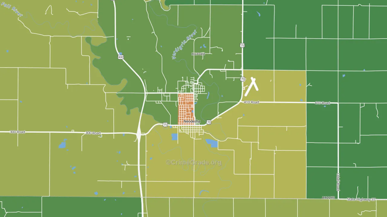 Neodesha, KS Map of Theft Rates