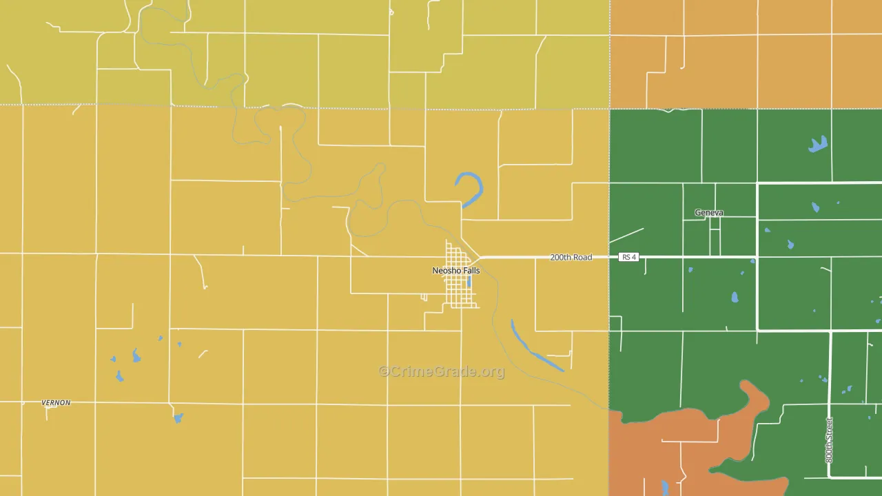 Neosho Falls, KS Map of Theft Rates