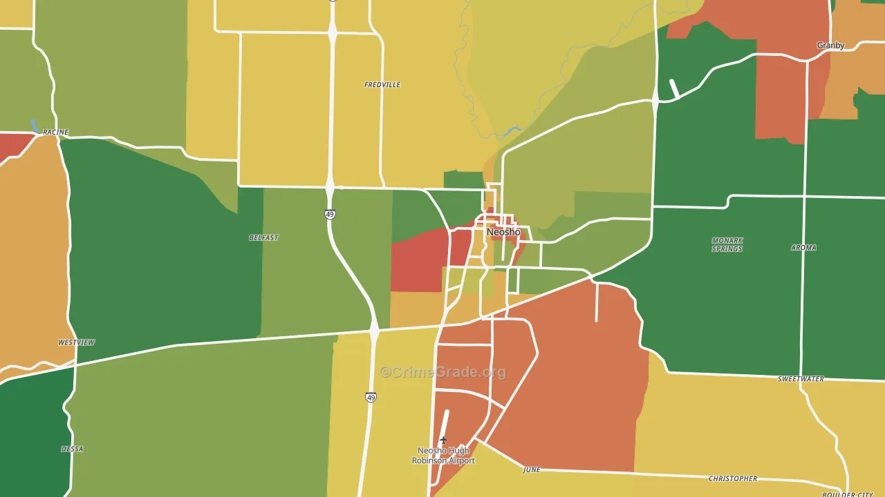 Neosho, MO Map of Theft Rates