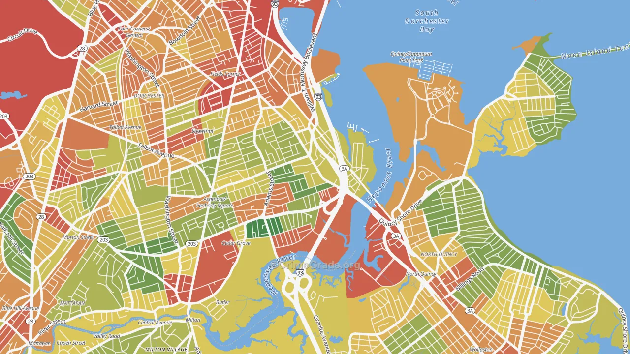 Neponset, Boston, MA Map of Theft Rates