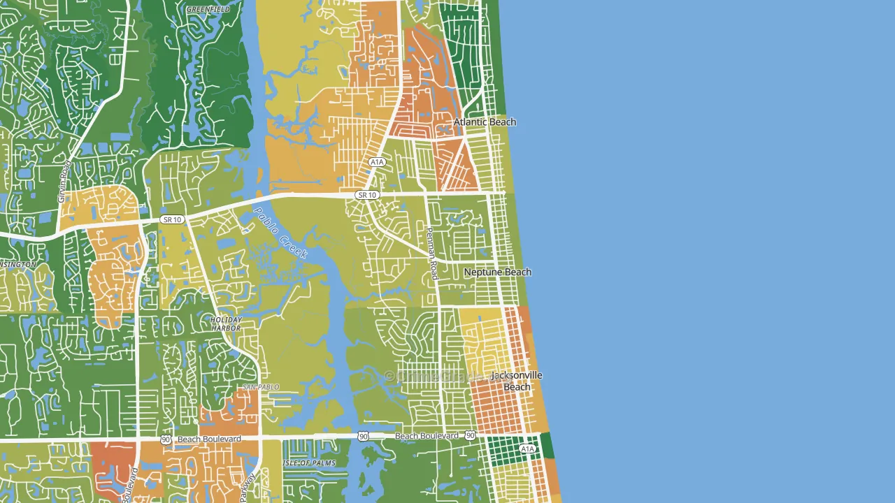 Neptune Beach, FL Map of Theft Rates