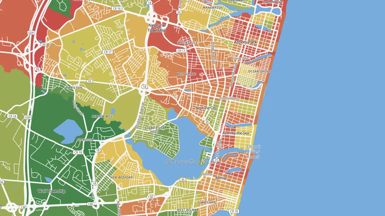 Neptune City, NJ Map of Theft Rates
