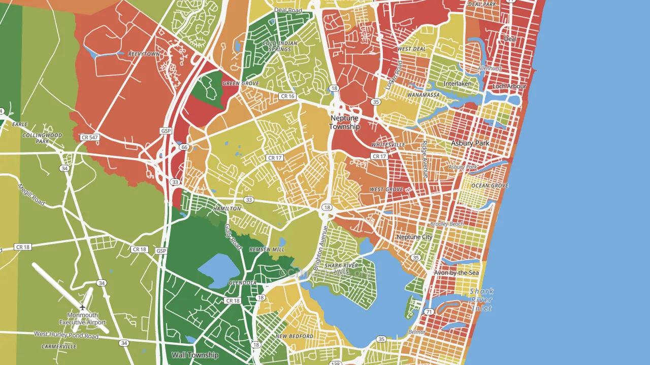 Neptune, NJ Map of Theft Rates