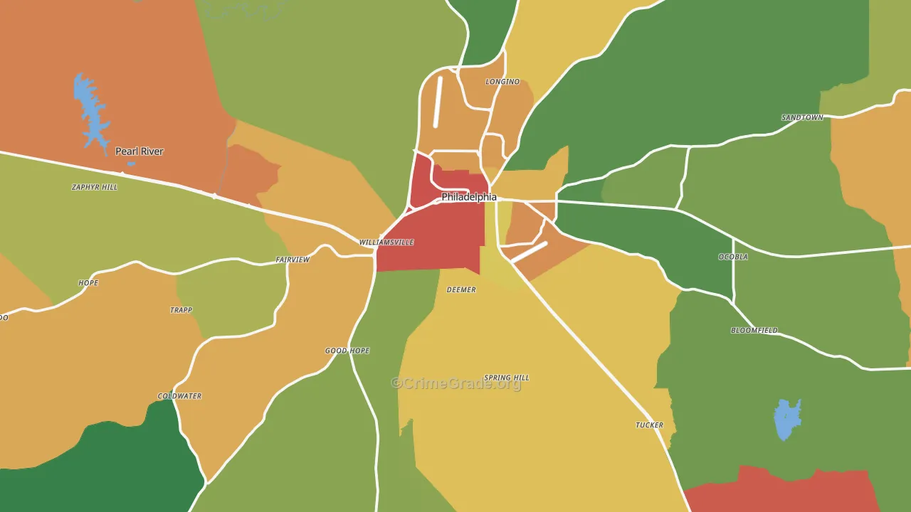 Neshoba County, MS Map of Theft Rates