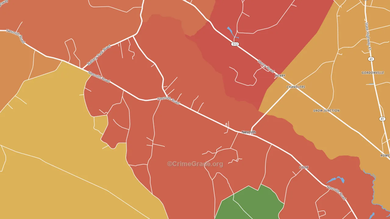 Nesmith, SC Map of Theft Rates