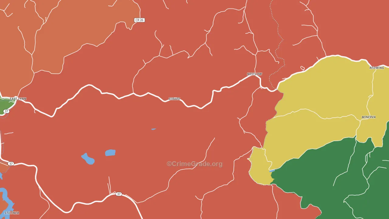 Nestlow, WV Map of Theft Rates