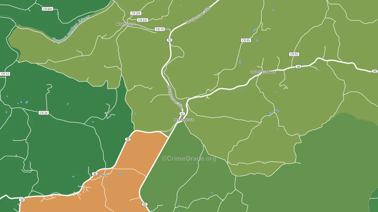 Nestorville, WV Map of Theft Rates