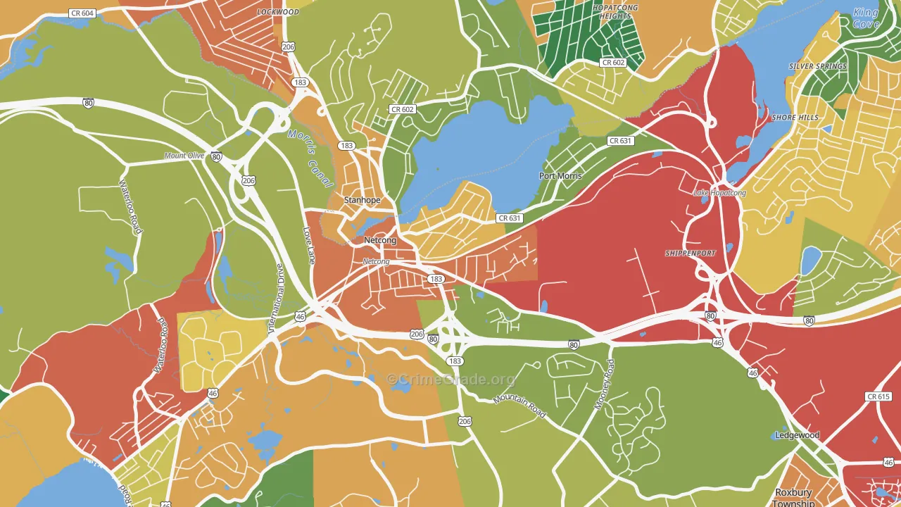 Netcong, NJ Map of Theft Rates