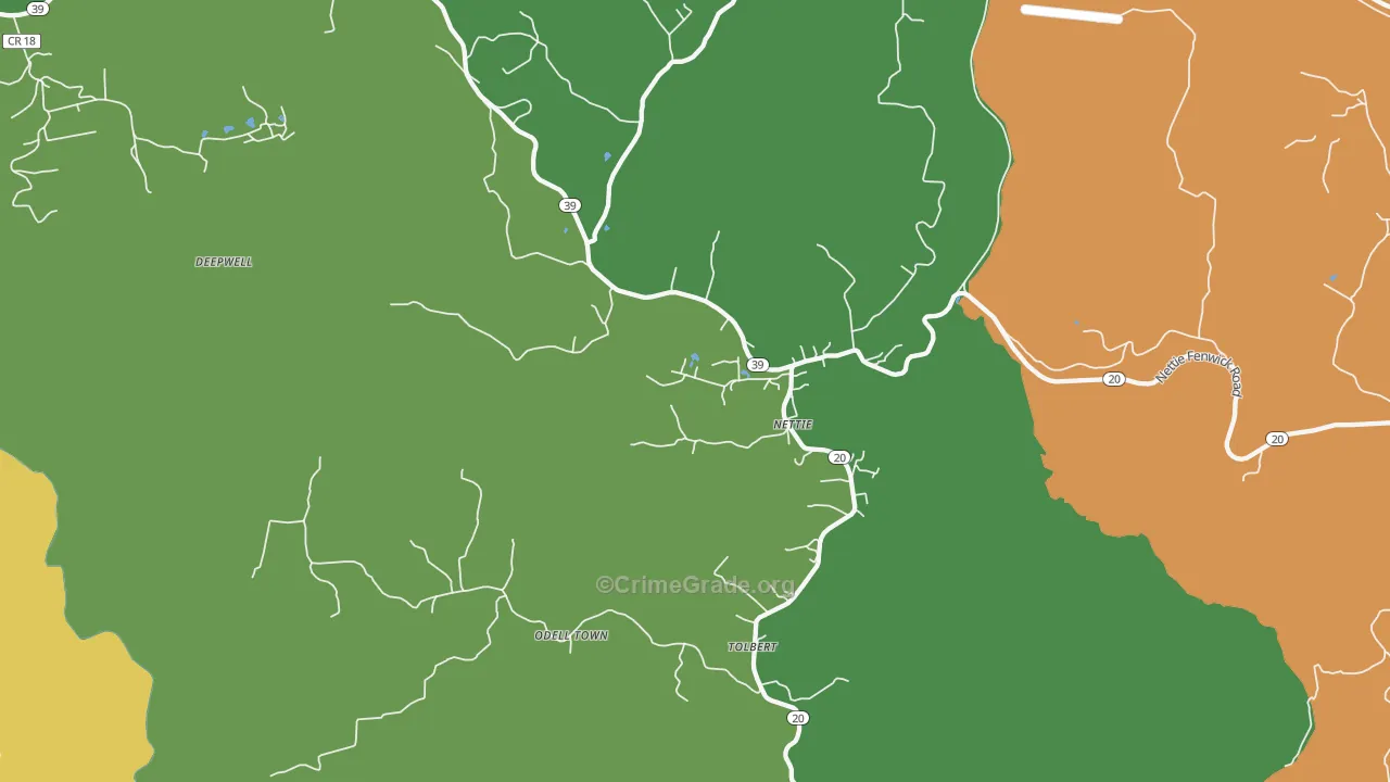 Nettie, WV Map of Theft Rates