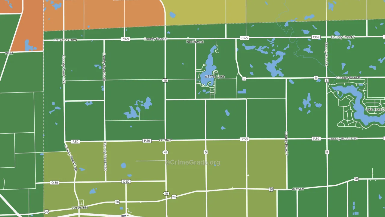 Nettle Lake, OH Map of Theft Rates