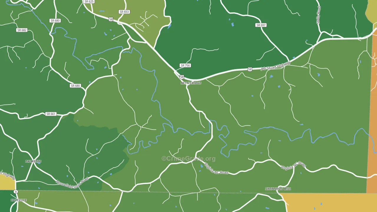 Nettleridge, VA Map of Theft Rates