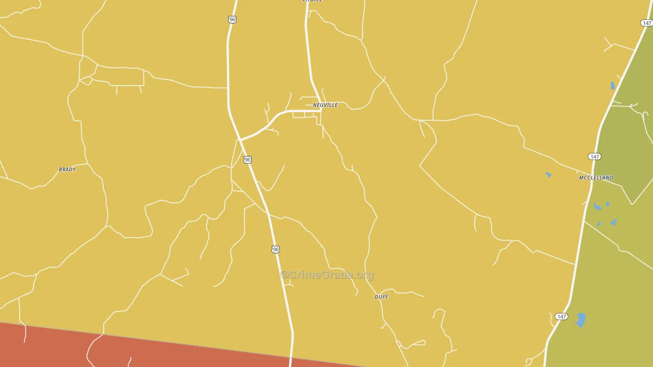 Neuville, TX Map of Theft Rates