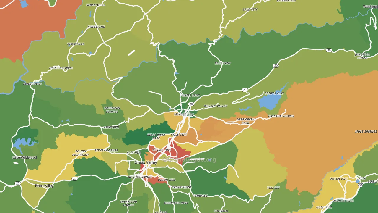 Nevada City, CA Map of Theft Rates