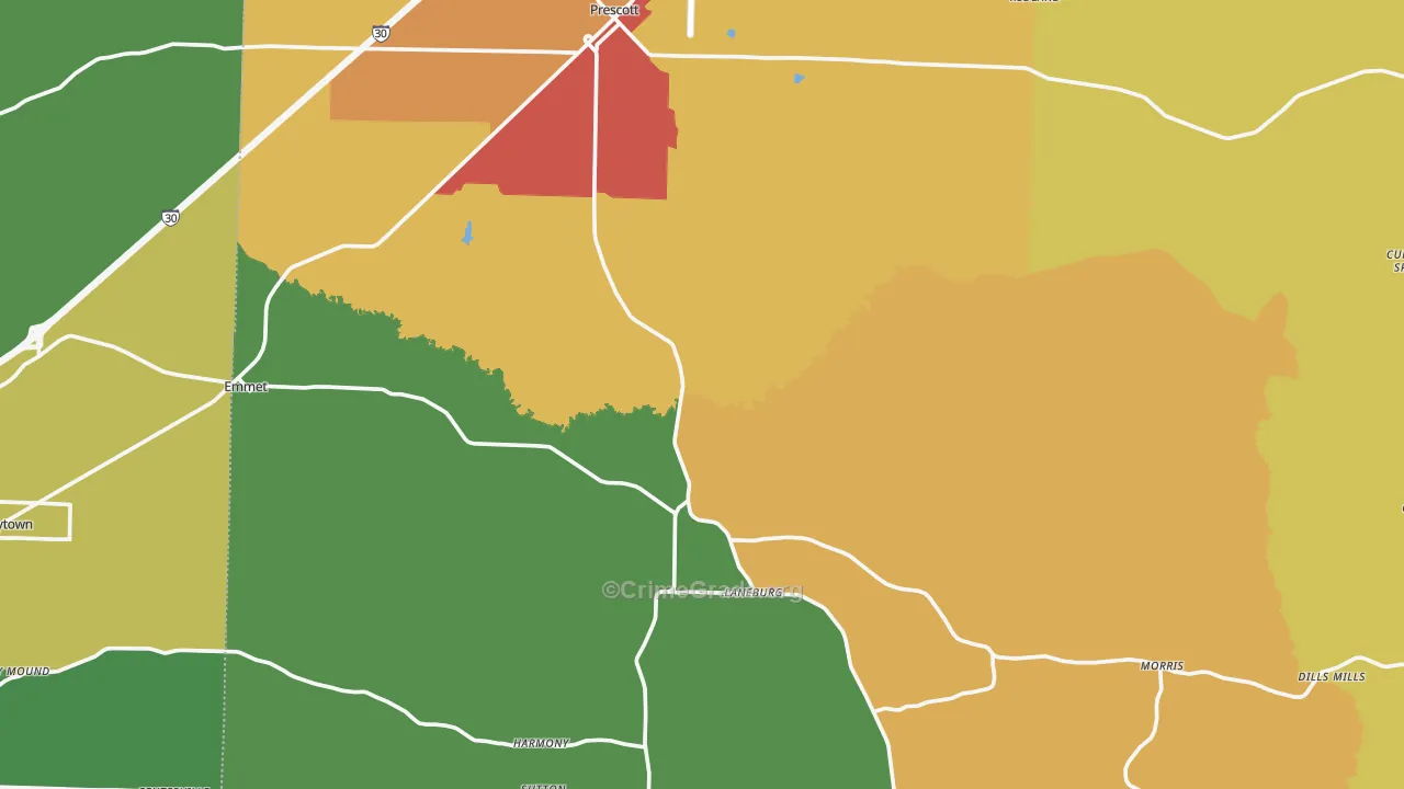 Nevada County, AR Map of Theft Rates