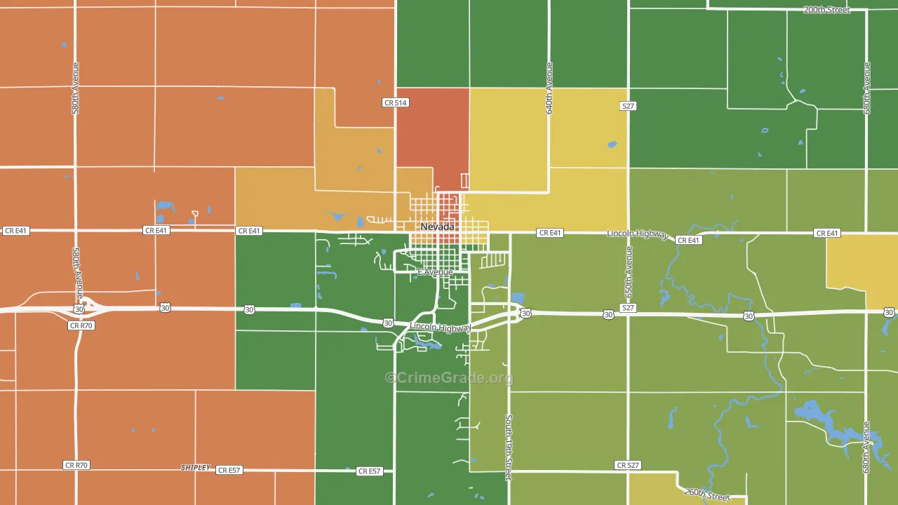 Nevada, IA Map of Theft Rates