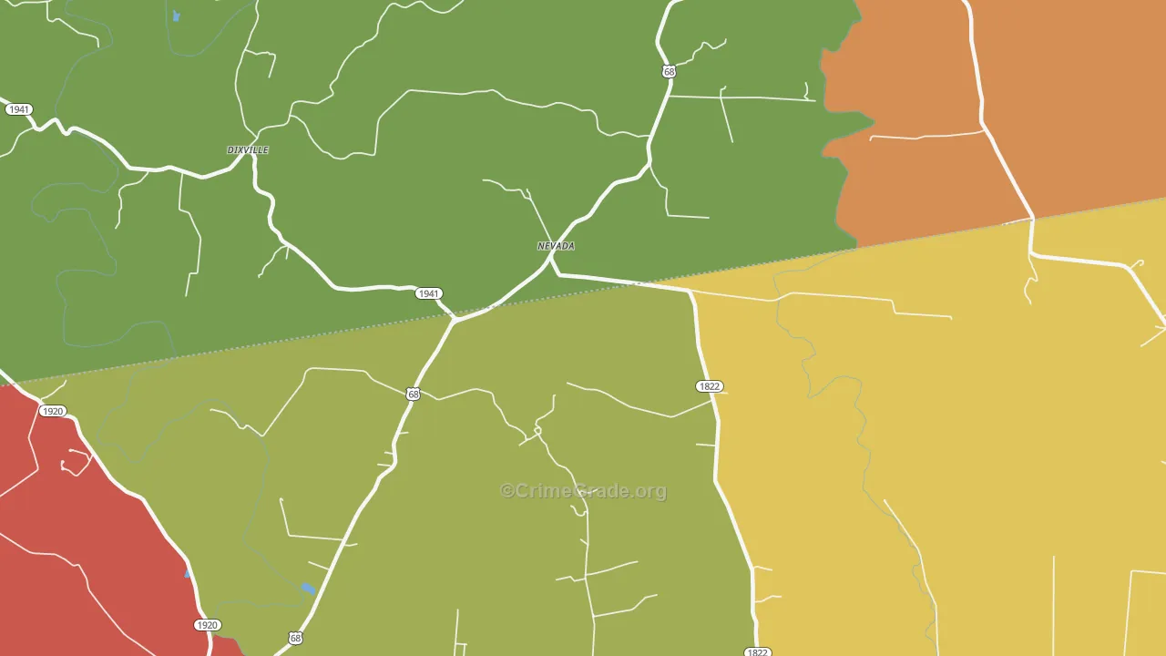 Nevada, KY Map of Theft Rates