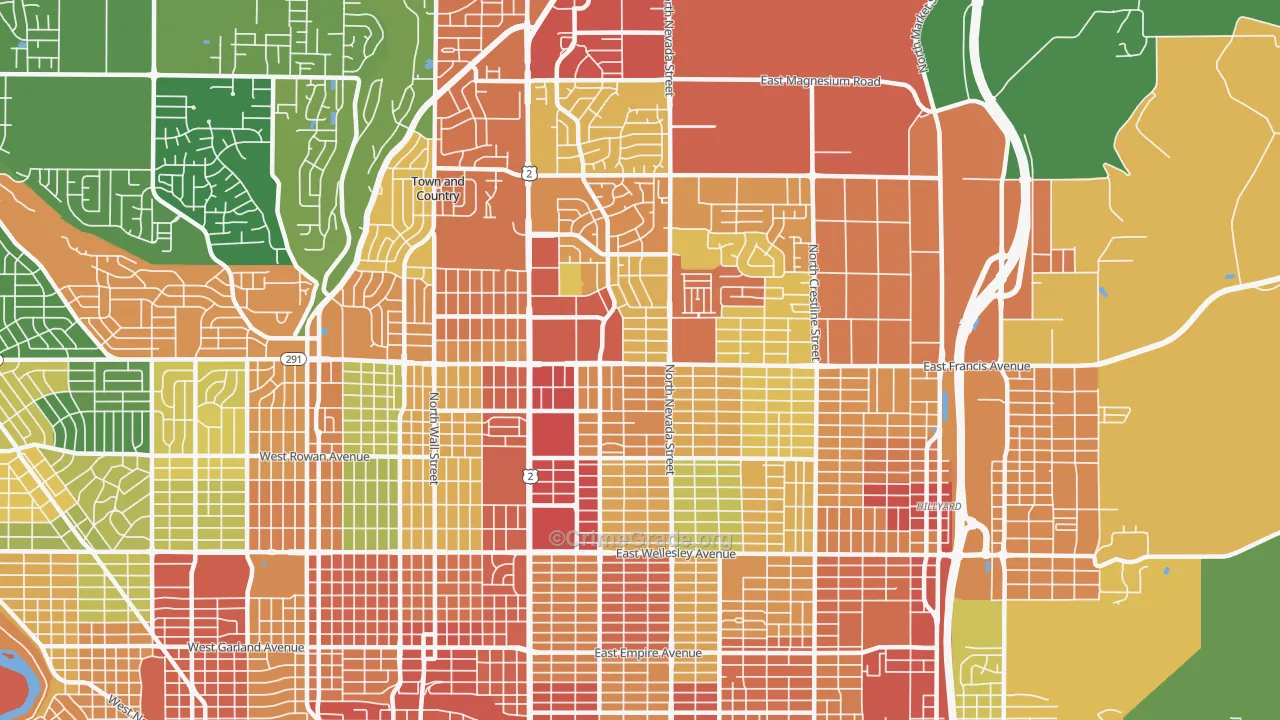 Nevada-Lidgerwood, Spokane, WA Map of Theft Rates