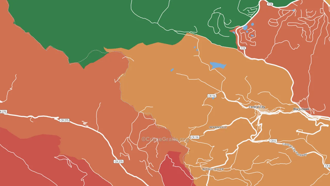 Nevadaville, CO Map of Theft Rates
