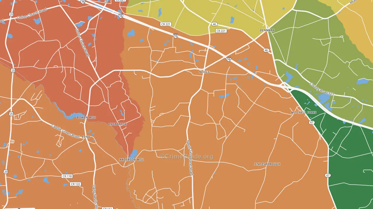 Nevils, GA Map of Theft Rates