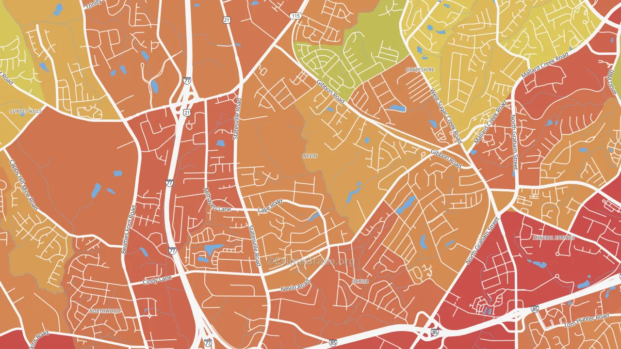 Nevin Community, Charlotte, NC Map of Theft Rates