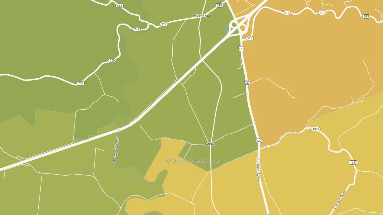 Nevin, KY Map of Theft Rates