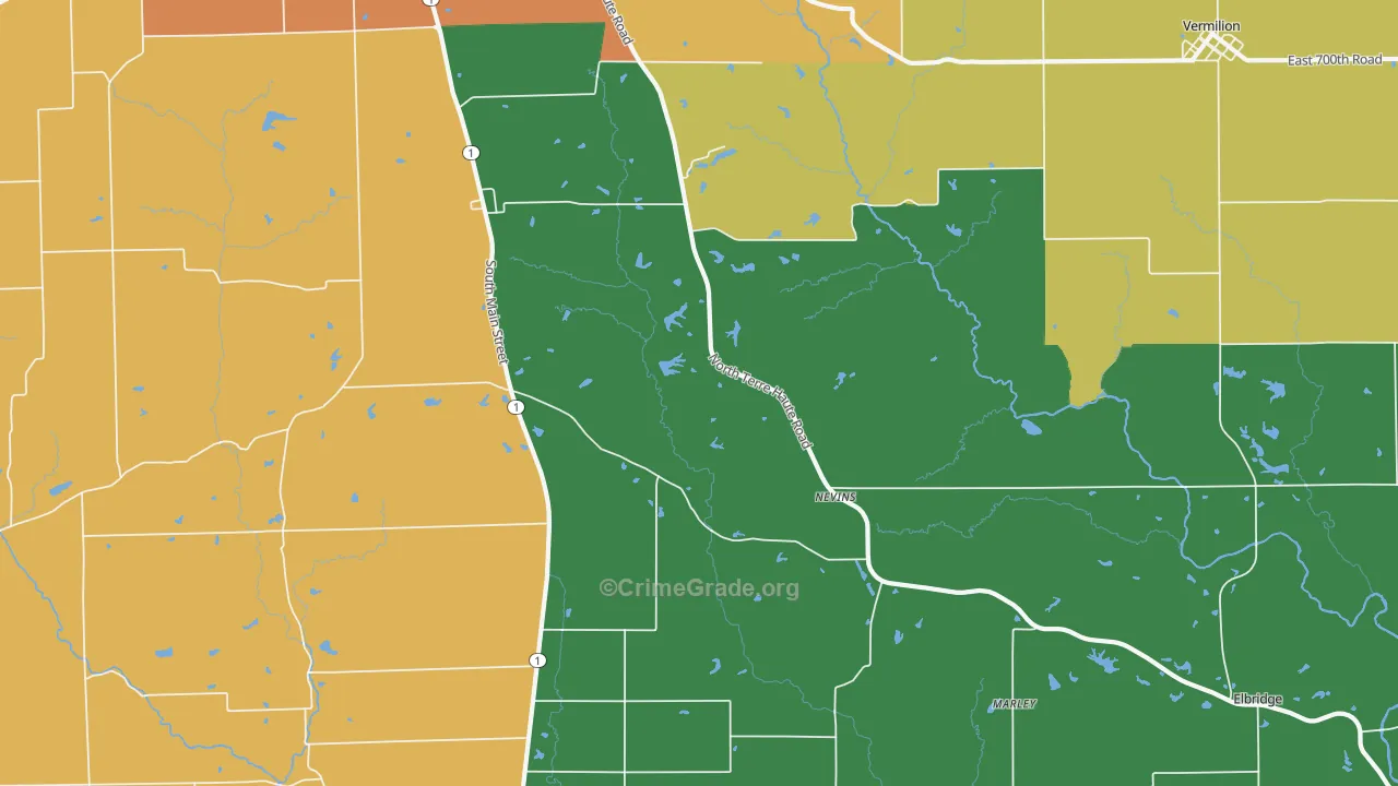 Nevins, IL Map of Theft Rates