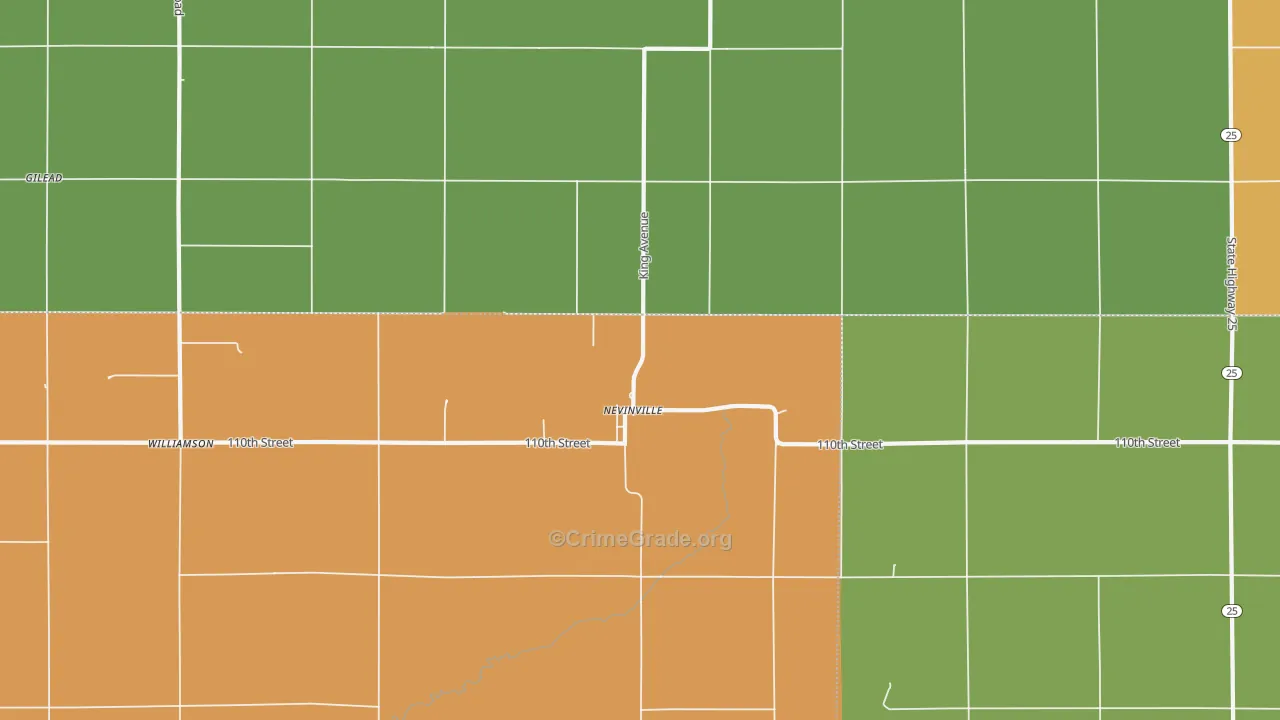 Nevinville, IA Map of Theft Rates